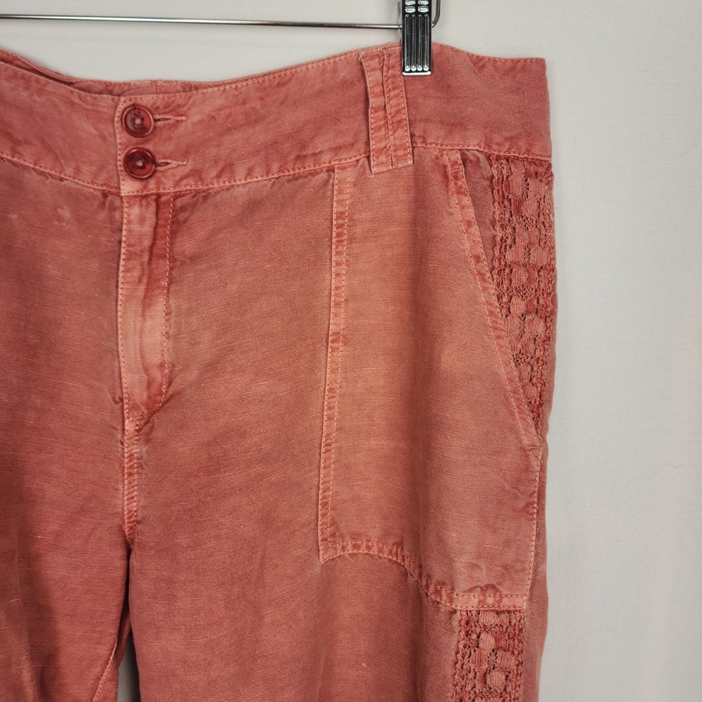 Sundance‎ Linen Blend Lace Sides Red Cuffed Pants Women's Size 14 - Picture 3 of 7